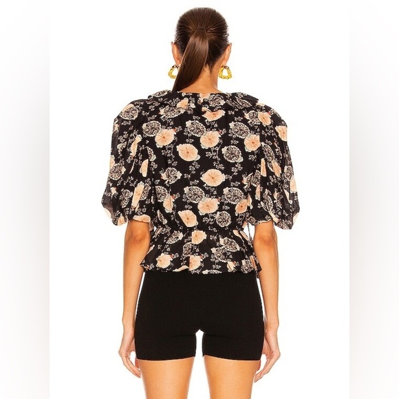 LUlla Johnson SZ 2 Nadya Floral Print Cotton Designer Blouse in Poppy - Picture 2 of 5